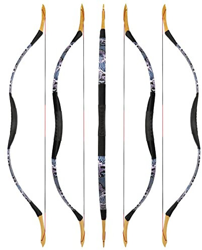 wolfman Traditionelles Bogen Recurvebogen Langbogen Sportbogen Bogenschießen Jagdbogen handgefertigter Holzbogen asiatischer mongolischer Bogen für Erwachsene Teenager Linke rechte Hand(M, 50Lbs)