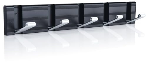 maifey Garderobenleiste mit 5 Klappbare Hakens, Moderne Hakenleiste Garderobe Schwarz Silber, Metall Jackenhalter Wand für Bad Schlafzimmer Wohnzimmer Eingang