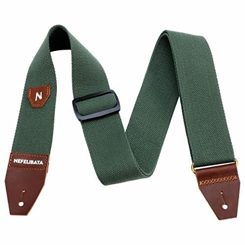 Nefelibata Gitarrengurt mit Plektrum Tasche, 100% Baumwolle Vollnarbenleder Ende Gitarrengurt für akustische Gitarre, E-Gitarre, Bass, Geschenk für Gitarristen und Kinder
