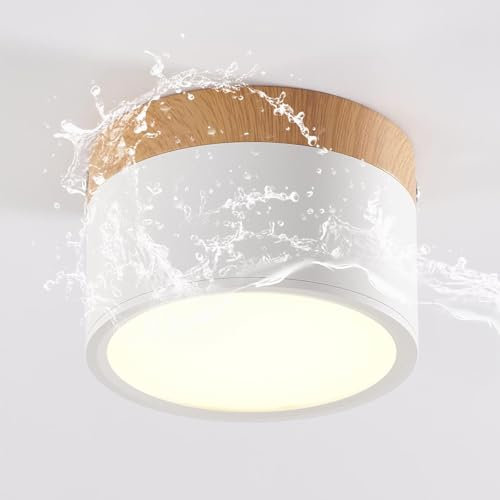 Schindora LED Ceiling Light,Surface-Mounted Wood Decor Spotlight,Mini Round White Ceiling lamp,Cool White 6000K,12W.