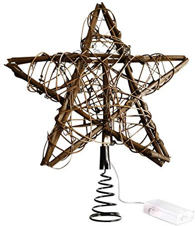 MISETA Weihnachtsbaumspitze Stern 3 AA Batteriebetrieben Natur Rattan Stern Baumspitze für Dekoration