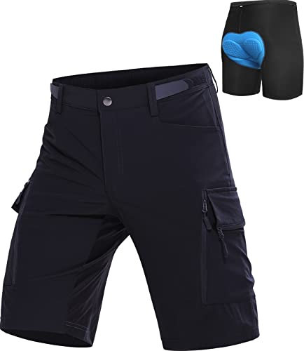 Cycorld MTB Hose-Kurz-Herren-Fahrradhose-Gepolstert, Schnelltrocknende MTB Shorts Radlerhose Atmungsaktiv Radhose Herren Kurz mit Verstellbaren Klettverschlüssen(Upgrade Schwarz, XXL)