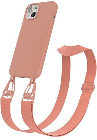 EAZY CASE - Hülle mit Band kompatibel mit iPhone 13 Handyhülle mit Umhängeband Silikonhülle Schwarz Handykette zum Umhängen Handykordel Schutzhülle für Smartphone in Korall - Clips Korall