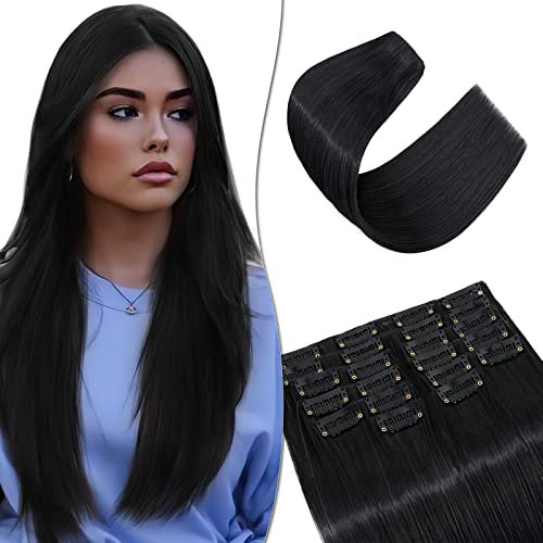 SEGO 12 Pcs Clip in Extensions wie Echthaar Haarverlängerungen Haarteile mit 22 Klips 55 cm günstig glatt für Voller Kopf 180g Schwarz