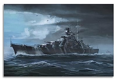 NOHF Schlachtschiff-Poster für KMS Bismarck Battleship Poster, Wandkunstdruck, Retro-ästhetische Raumdekoration, Malerei, Leinwand, Poster für Zuhause und Büro, 30 x 45 cm, ungerahmt