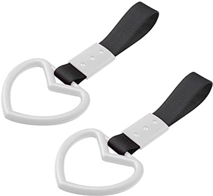 JNNJ 2 Stück Heckstoßstange Warnring, Auto Handschlaufe Ring, Universal Bus Griff Handschlaufe Charm, Ring Herz Zug Griff Handschlaufe Drift Charm Strap Drift(Weiß)
