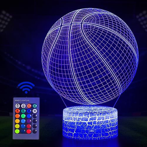 Basketball Veilleuse enfant, 3D Lampe Dambiance Tactile à Illusion Doptique LED Avec Télécommande, Basket Cadeau Jouets pour Enfants Garçon Filles, 16 Couleurs accessoire cadeaux de Noël décoration