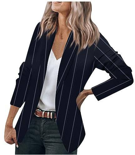 Italienische Mode Damen Damen Mantel Herbst Trenchcoat Damen Lang Übergangsjacke Damen Herbst Langrevers Gestreifter Druck Kurzblazer Langarm Blazermantel Elegant Herbst Blazers Mantel Grün (Marine M)