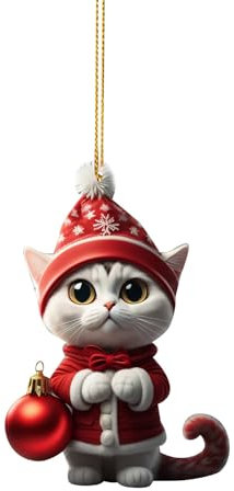 Weihnachtsbaum Katzen Anhänger,Niedlicher Acryl Katze Anhänger Weihnachts Deko,Lustiger Weihnachten Ornament,Acryl Katze Auto Anhänger,Süße Christbaumschmuck Weihnachtsschmuck (K-013, One Size)