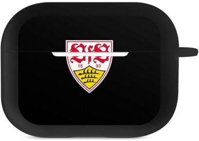 Hülle mit Karabiner kompatibel mit Apple AirPods Pro 2. Generation Case schwarz Schutzhülle mit Schlüsselanhänger VfB Stuttgart Offizielles Lizenzprodukt Wappen