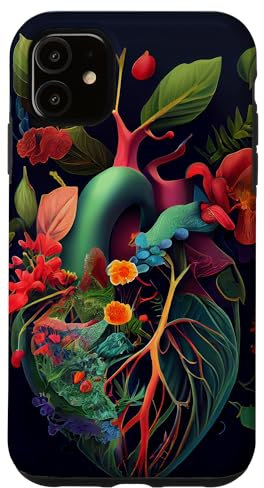 Herz Anatomie mit Blumen Bunte Illustration Grafik Hülle für iPhone 11
