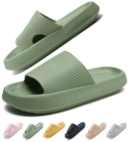 IDEINER Original Badelatschen für Damen und Herren Cozy Slides Wolken Schuhe Cloud Badeschuhe Sommer Sandalen Hauschuhe mit weicher, dicker Sohle Rutschfest Bequem Sandstrand Pool Grün Gr. 38/39