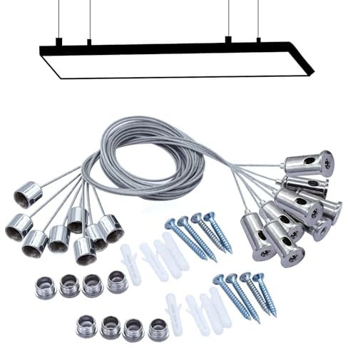 Vastsea 8 Stück Seilaufhängung Einbauset, Aufhängung Drahtsei, Decke Ohrstecker Drahtseil, Einstellbares, für LED Panel Deckenleuchte Befestigungs (1,5mm x 1m)