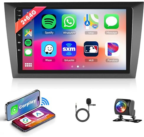 2G+64G Inalámbrico Carplay Android Radio Coche 2 DIN para VW Golf 6 2008-2016 con Android Auto GPS Navi WiFi 9 Pulgadas Radio Coche con Mirror Link Bluetooth FM/RDS/EQ/Dab+/OBD/DVR/SWC Cámara Trasera