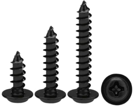 ORTAVA Lot de 100 vis autotaraudeuses à tête plate M4 x 20 mm avec rondelle cruciforme, vis à bois pour bois, meubles, plastique, mur, métal (noir)