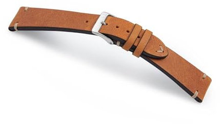 MANUFAKTURWERK Uhrenarmband UHLENHORST | Leder | für Damen und Herren | Silberne Schließe, Größe:M (Standard). 22/20 mm, Farbe:Cognac