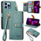 VEEMOS Zipper Wallet Case for Apple iPhone 13 Pro Max Phone Case with Purse Card Holders RFID Blocking Leather Flip Case Book Cover Wrist Strap Women - Green