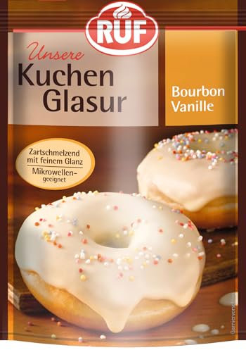 RUF Kuchen-Glasur Bourbon Vanille, 100g im Beutel, mikrowellengeeignet, zum Glasieren & Dekorieren von Plätzchen, Muffins & Kuchen, glutenfrei
