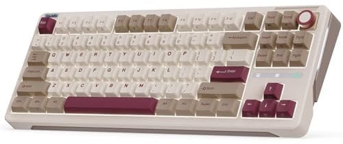 iLovBee B87 Mechanische Tastatur Kabellos, Gasket Gaming Tastatur 75 Prozent RGB, QMK/VIA Bluetooth/2.4G/USB-C mit Knopf PBT Tastenkappen US Layout, Hot Swap Linearer Aster Schalter, Vintage Rot