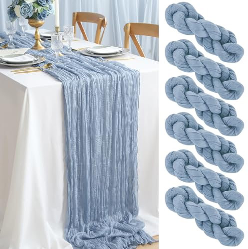 yosiio Tischläufer Blau, 6 Stück Käsetuch Tischläufer, Seihtuch Tischläufer Tischdeko Geburtstag für Boho, Hochzeit, Party Geburtstag Dekoration 90 x 300 cm