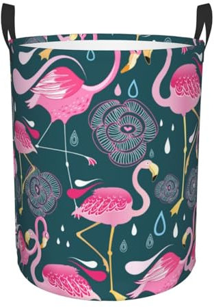 Panier à linge, flamants roses avec fleurs, panier à linge en tissu imperméable avec poignées, panier de rangement pliable