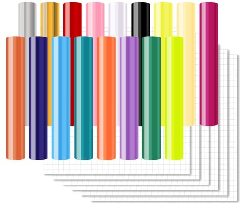 17 Stück Smart Vinyl Permanent für Cricut Explore 3/Maker 3, Smart Adhesive Vinyl Permanent mit 6 Transferfolie, Vinylfolie Plotter Selbstklebend Abnehmbar Vinyl zum DIY Tassen, Banner, Dekoration