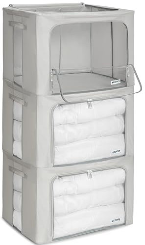 4CONVY Cajas de Almacenaje de Ropa para Armario con Cremallera, Marco de Metal - [2024 MATERIAL MEJORADO] Almacenaje de Ropa Estable - Bolsa para Guardar, Mantas - Cajas Apilables - 3x100L