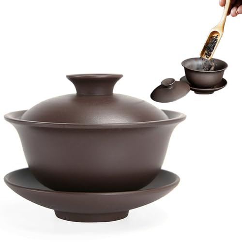Comebachome Gaiwan Teacup 5oz Zisha Purple Clay Chinese Tea Cup 3.9x3.2 Kungfu Tea Bowl with Lid and Saucer Traditional Gaiwan Tea Cup, Chinese Tea Cup, Gaiwan