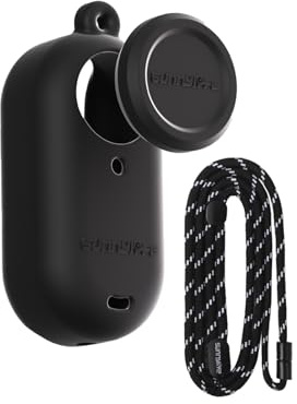 Go 3S Silikonhülle für Insta360 go 3s Kamera-Abdeckung + Objektivkappe + Handschlaufe Umhängeband Set Hautschutzzubehör - Schwarz