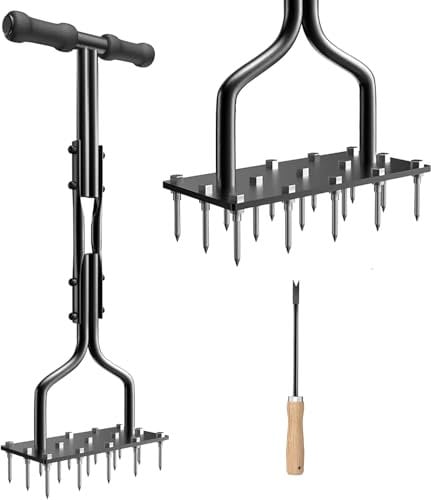 HYCHIKA Arieggiatore per Prato Manuale, 15 Pezzi di Punte in Acciaio Massiccio, Scarificatore per Prato, Aeratore per Prato Giardino