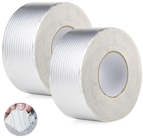 YAYODS 2 Stück Alubutyl Wasserdichtes Klebeband - 50mm x 10m Butylband Aluminium Klebeband Wasserdicht - Dickes Bitumenband Selbstklebend für Dachleckage, Oberflächenriss, Fensterbankspalt, Rohrbruch