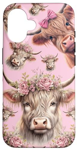 Cute Cow Pattern Stuff For Girls And Women Pink Highland Cow Case for iPhone 16