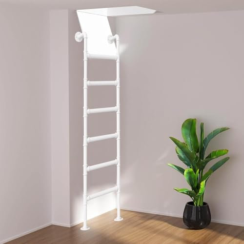 Weiße Metall-Trittleiter für Heim-Loft-Kletterleiter, 55/63/71/79/83 Wandmontierte Fluchtleiter für Dachbodentreppen Kellerfenster Brunnen Ausstiegsleitern, Tragkraft 330 lbs(143cm/56in)