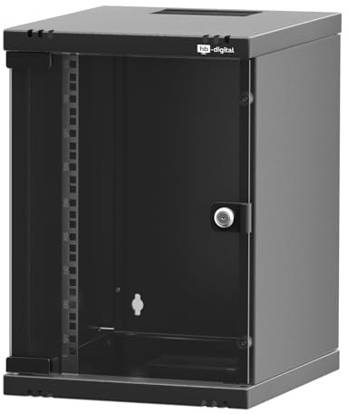 hb-digital Netzwerkschrank 10Zoll 9HE Wandmontage Glastür Sichttür Schloss Wandgehäuse für EDV Router Patchpanel Traglast 30kg robust Tiefe 300mm abschließbar mit Lüftung Unmontiert - Schwarz