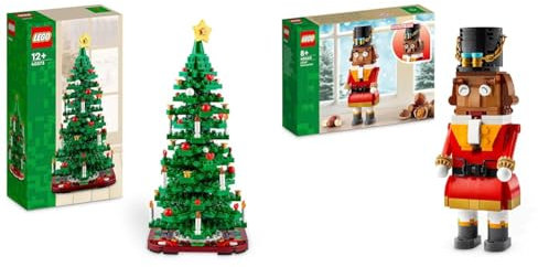 LEGO Weihnachtsbaum + LEGO Nussknacker-Figur, festliches Bauspielzeugset, Strumpffüller oder Weihnachtsdekoration für Heimdekoration, Bastelaktivität mit der Familie, 40573 + 40640
