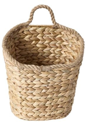 Water Hyacinth Wall Hanging Storage Basket Rope Detailed Multi-Purpose Wall Storage Living Room Bedroom Bathroom Linen Toiletry Magazine Newspaper Wall Basket (Small)