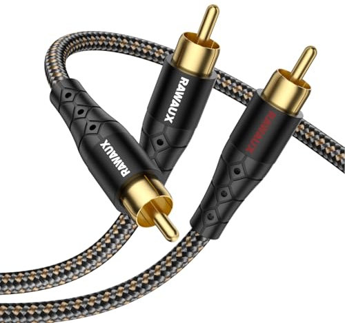 RAWAUX Cable RCA 1 a 2 Cable de Audio RCA 1 Macho a 2 Machos Y Splitter para Subwoofer Estéreo para Amplificador, HDTV, Altavoces y Home Cinema 3m