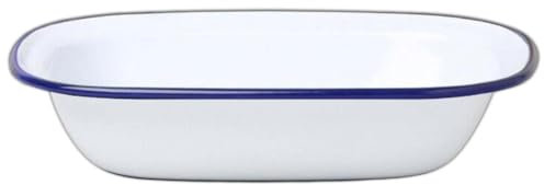 HOCHSTE® Falcon Enamel Oblong Pie Dish - Traditional White Baking Tray with Blue Rim, Oven Safe Up to 270°C, Dishwasher Friendly, Perfect for Pies, Puddings & Roasting 1 Pack - 24x18x5.5cm