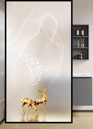 Fensterfolie Blickdicht 40X60CM 2 Hirsche Sichtschutzfolie Fenster von Aussen Anti-Uv,Fenster Folie Blickschutz für Badezimmer, Duschkabine Sowie Türen, Umkleide