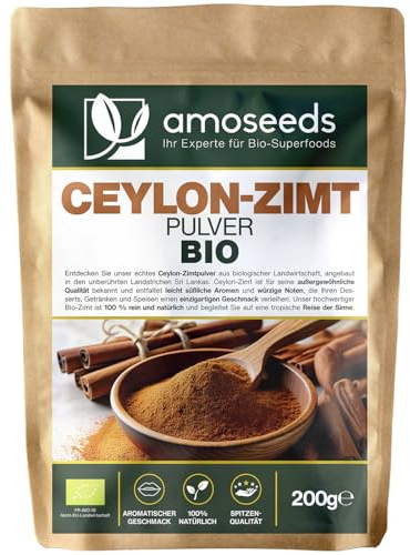 Ceylon-Zimt Pulver BIO 200G | Gemahlen, rein, natürlich, ohne Zusatzstoffe | Intensive Aromen | Spitzenqualität