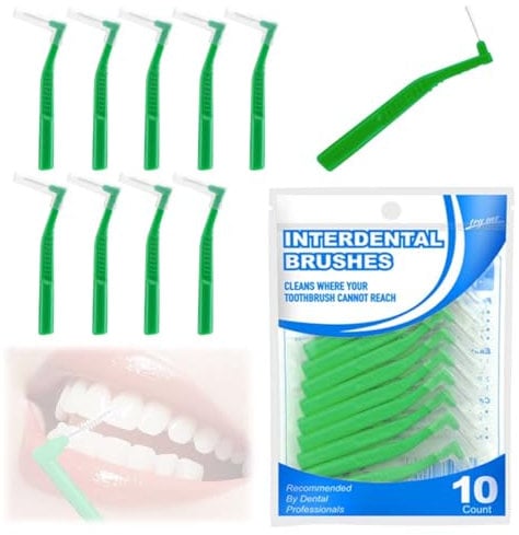 WAXKOP 10 Pezzi Scovolini Dentali Interdentali, Spazzolini Dentali tra Denti e gengive,Piccoli Spazzolini Interdentali a Forma di L,Universali, Strumenti per la Pulizia dei Denti 0,7mm, Verde