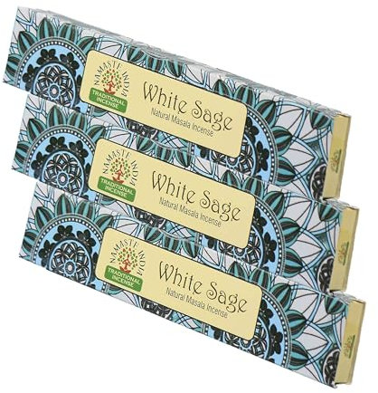 NKlaus 3X White Sage Räucherstäbchen – 45g traditionelles Räucherwerk aus Indien, Reinigung von Räumen & Aura, Naturduft, handgerollte Masala-Stäbchen