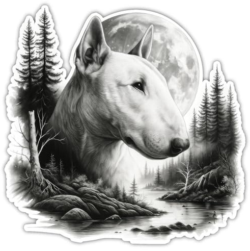 Samunshi® Bullterrier im Wald Aufkleber Wohnmobil Aufkleber für Motorrad Fahrrad Roller oder Camper Camping Wohnwagen Mountainbike Rennrad Hund Dogo 20x20cm