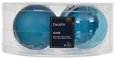 Weihnachtskugeln Glas 8cm 4 Stück - matt & glänzend transparent - Große Christbaumkugeln Weihnachtsbaumkugeln für Weihnachten - Christbaumschmuck & Weihnachtsbaumschmuck - Folkloreblau transparent
