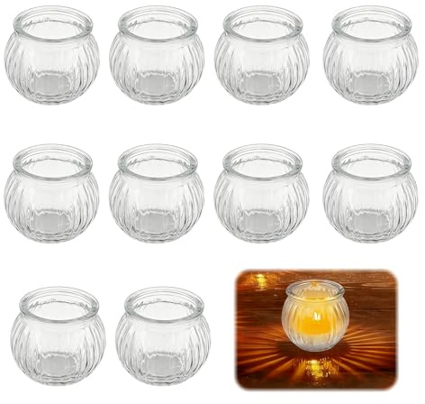 UCFBWO 10 Stück Teelichthalter Glas Durchsichtig, Kürbis Teelichtgläser Klein, Kerzengläser, Teelichter Glas, Teelicht Gläser für Geburtstagsfeier Hochzeit Windlicht Partys Weihnachten Tischdeko