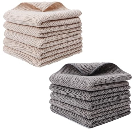 Homelytic Cotton Kitchen Dish Cloths, 30x30 cm, Pack of 6, Quick-Drying Waffle Weave, Grey