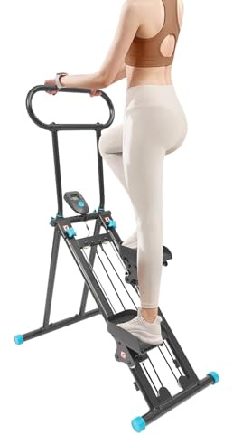 Vertikale Kletter-Fitnessmaschine, faltbar, 10 Widerstandsstufen, LCD-Display, Handgriff höhenverstellbar, 130 kg, kompakt für Wohnung, Cardio & Beinmuskel-Training