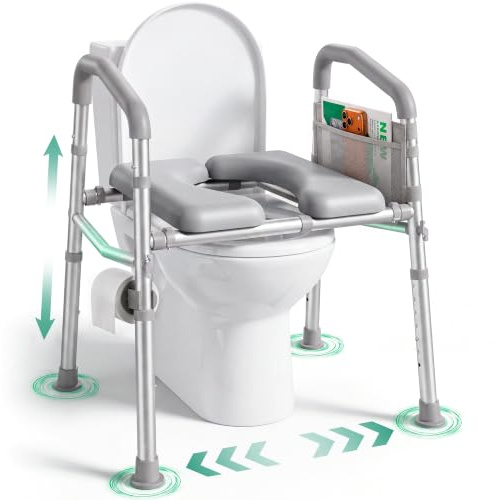 PopWise Raised Toilet Seat with Handles Adjustable Height & Width, 500 lb