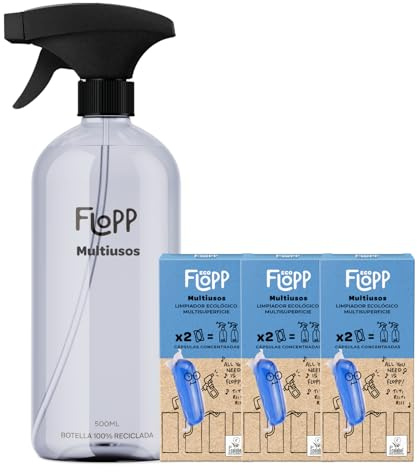 Flopp Limpiador Multiusos Eco para Multisuperficies - Pack 6 Botellas de 500 ml (3L) - Brillo Sin Rastro - Formato ultraconcentrado para Todo el Hogar - Ecolabel & Certificación Vegan