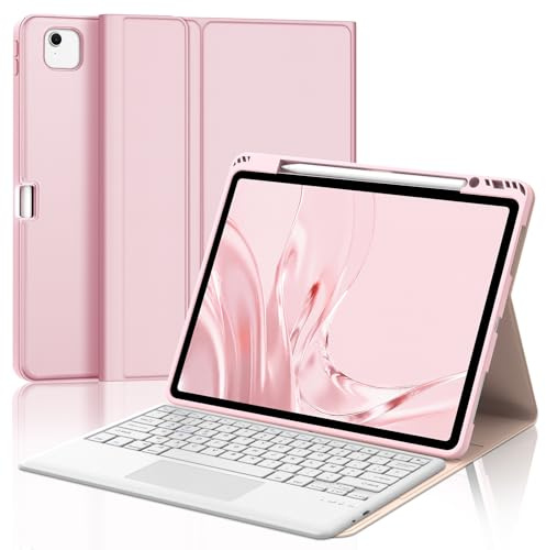 Coque Clavier pour iPad Air 13 M4 2026/M3 2025/M2 2024 & iPad Pro 12,9'' | Clavier Bluetooth, Magnétique Détachable, avec Pavé Tactile, AZERTY Français, Rose
